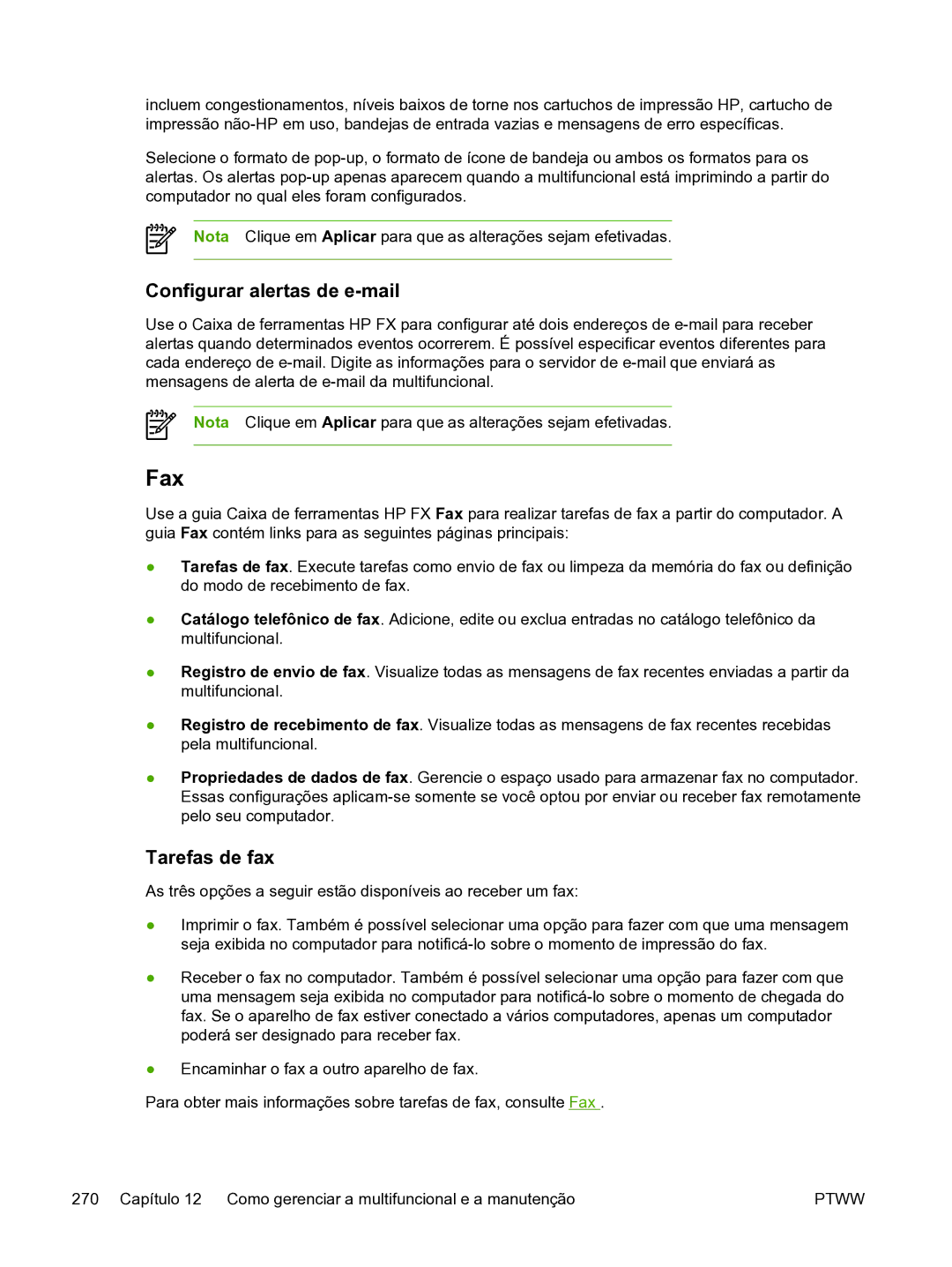 HP 3390 manual Fax, Configurar alertas de e-mail, Tarefas de fax 