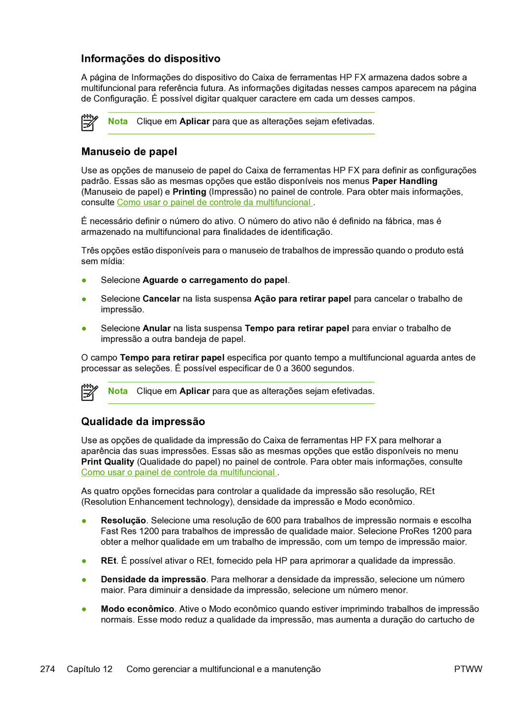 HP 3390 manual Informações do dispositivo, Manuseio de papel, Qualidade da impressão 