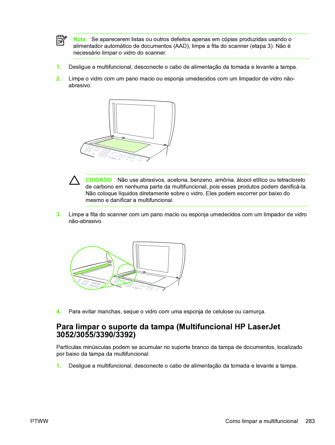 HP 3390 manual Como limpar a multifuncional 