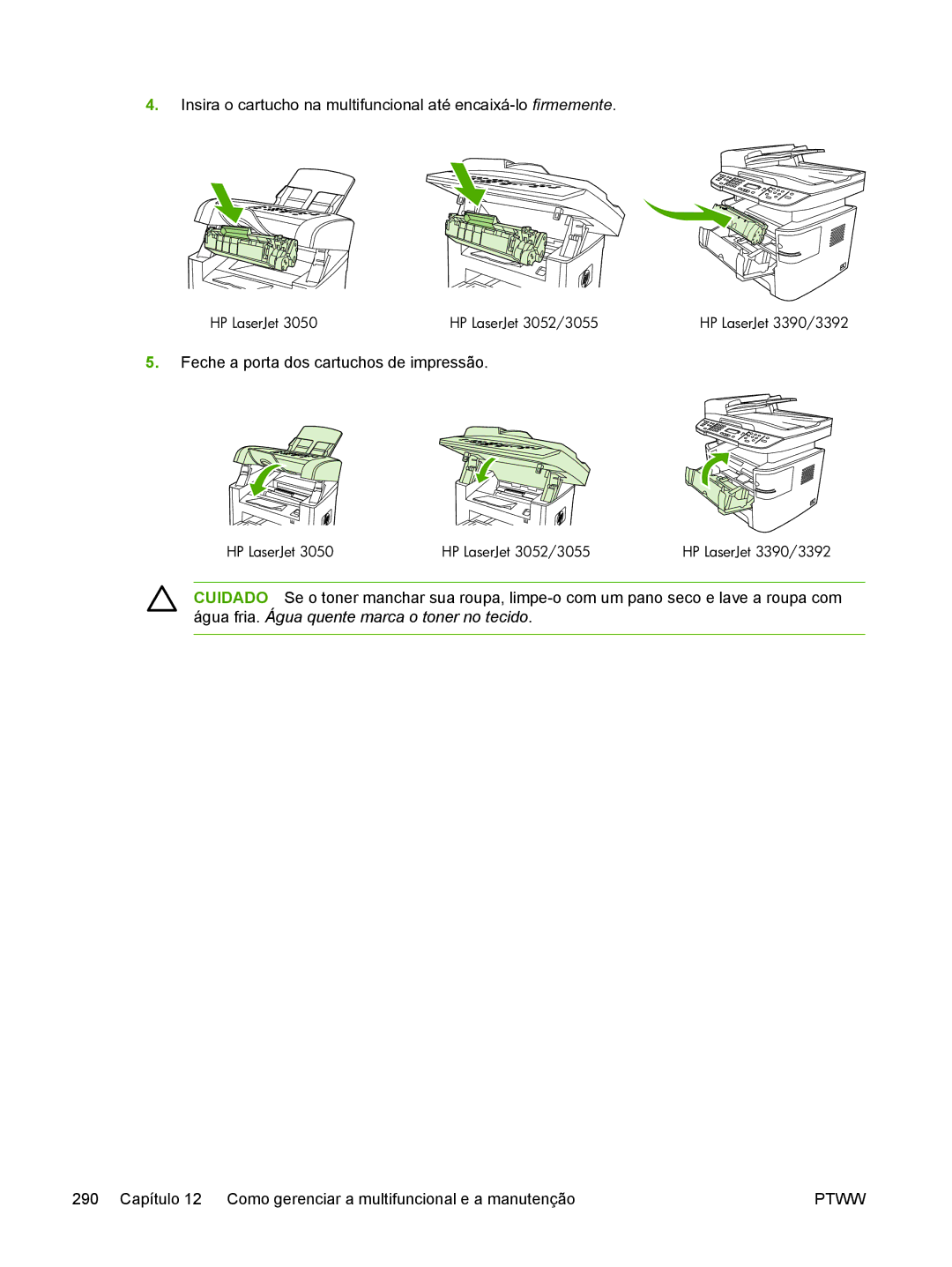 HP 3390 manual 290 Capítulo Como gerenciar a multifuncional e a manutenção 