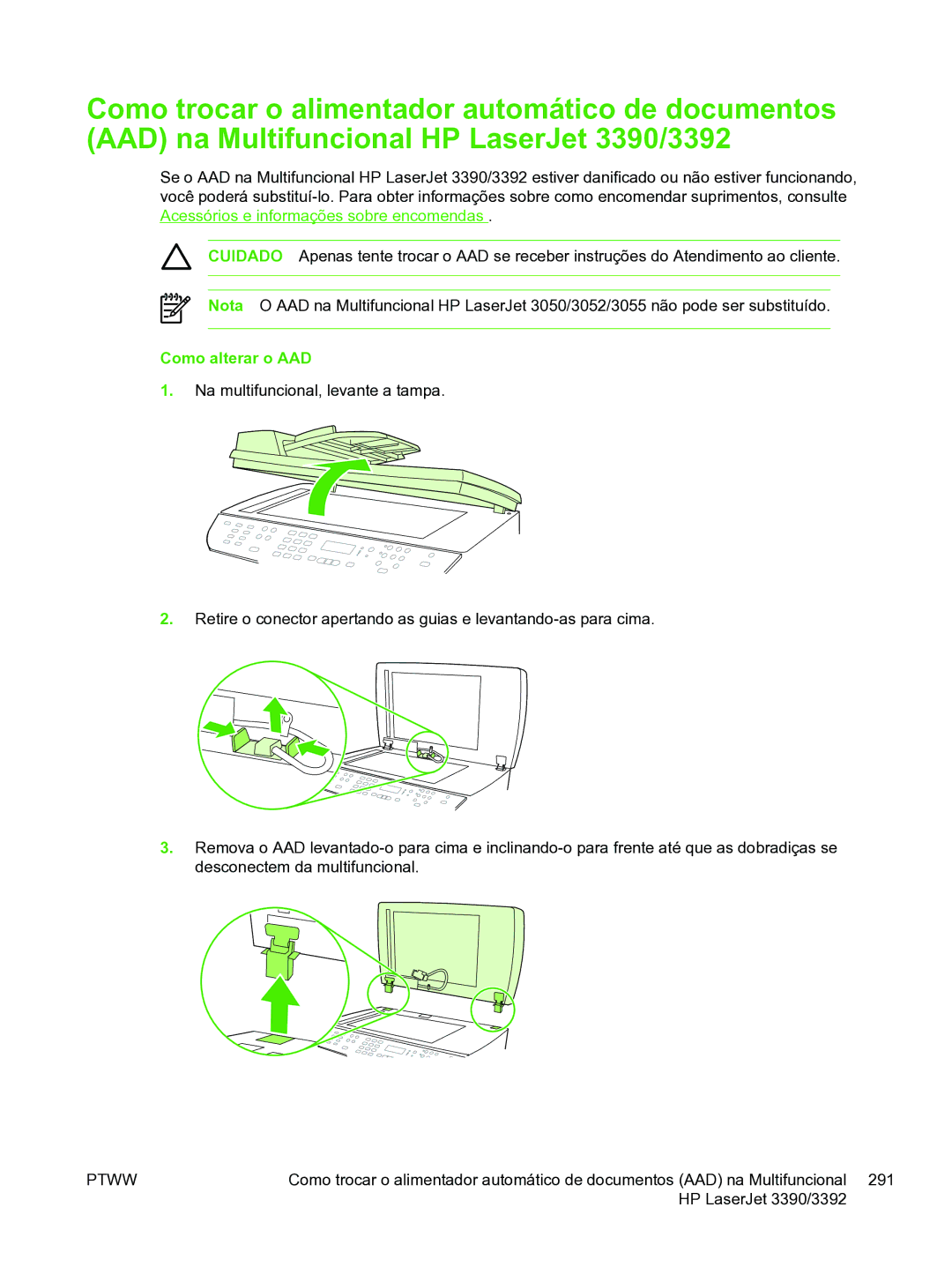 HP 3390 manual Como alterar o AAD 