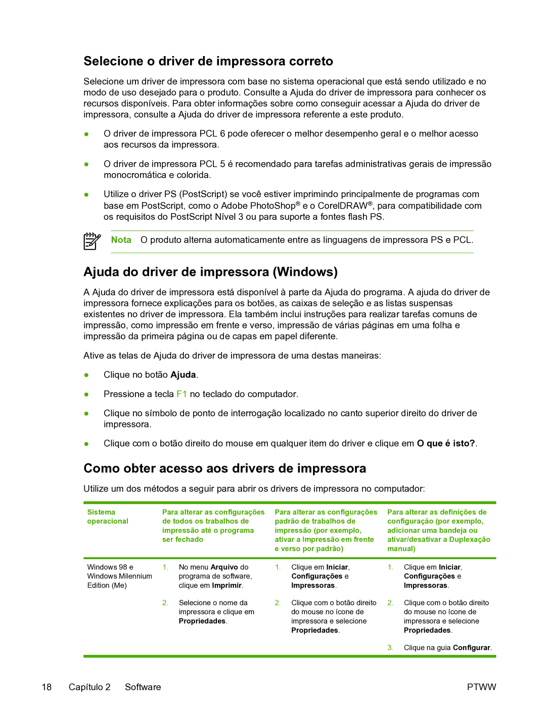 HP 3390 manual Selecione o driver de impressora correto, Ajuda do driver de impressora Windows, Sistema 