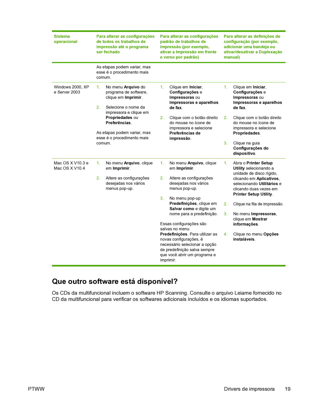 HP 3390 manual Que outro software está disponível?, Preferências 