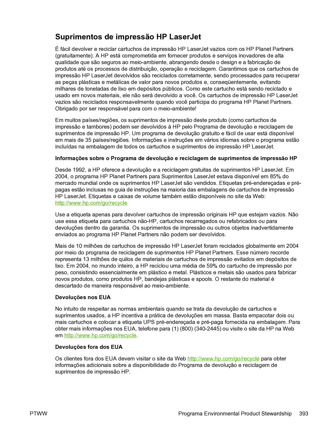 HP 3390 manual Suprimentos de impressão HP LaserJet 