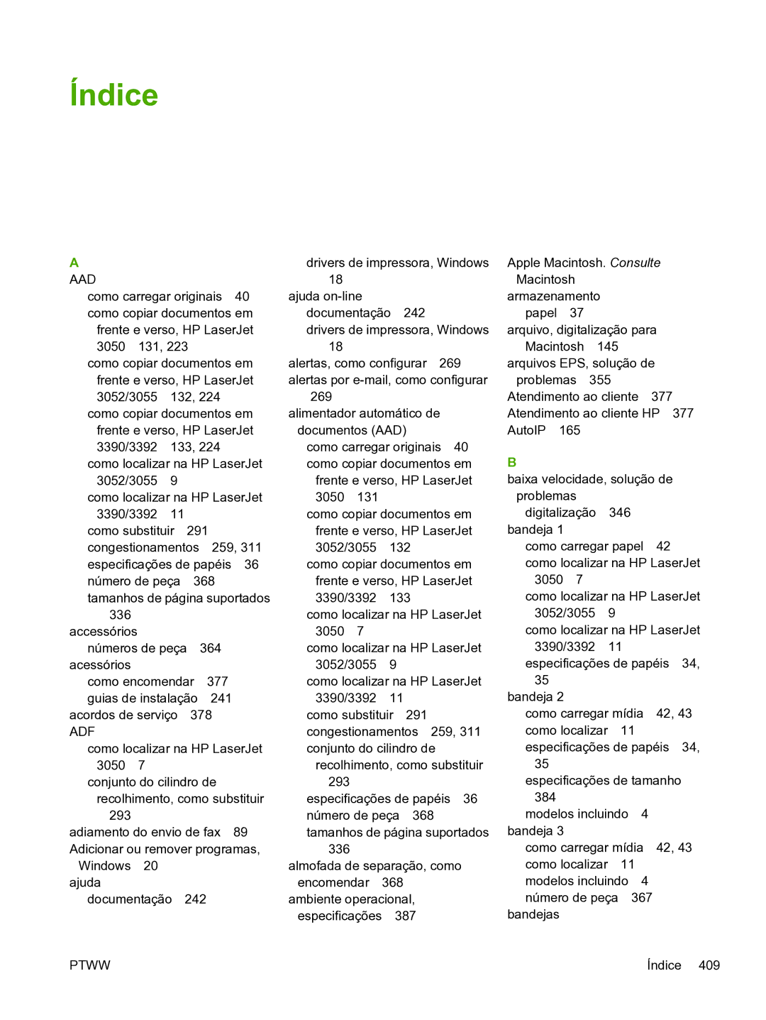 HP 3390 manual Índice 