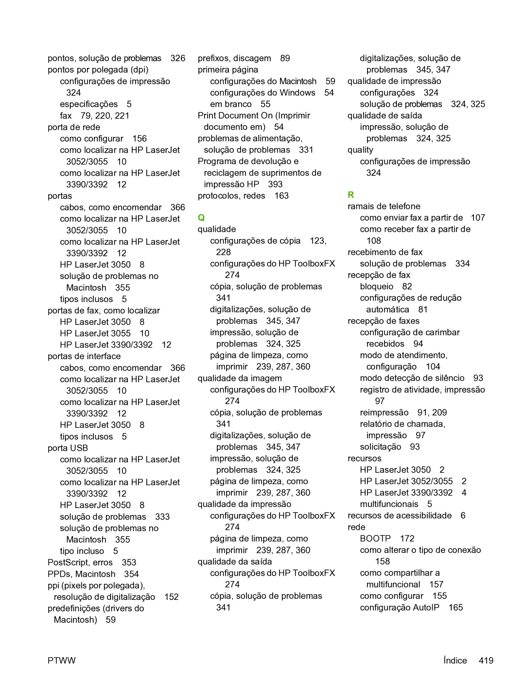 HP 3390 manual Qualidade, Pontos, solução de problemas 