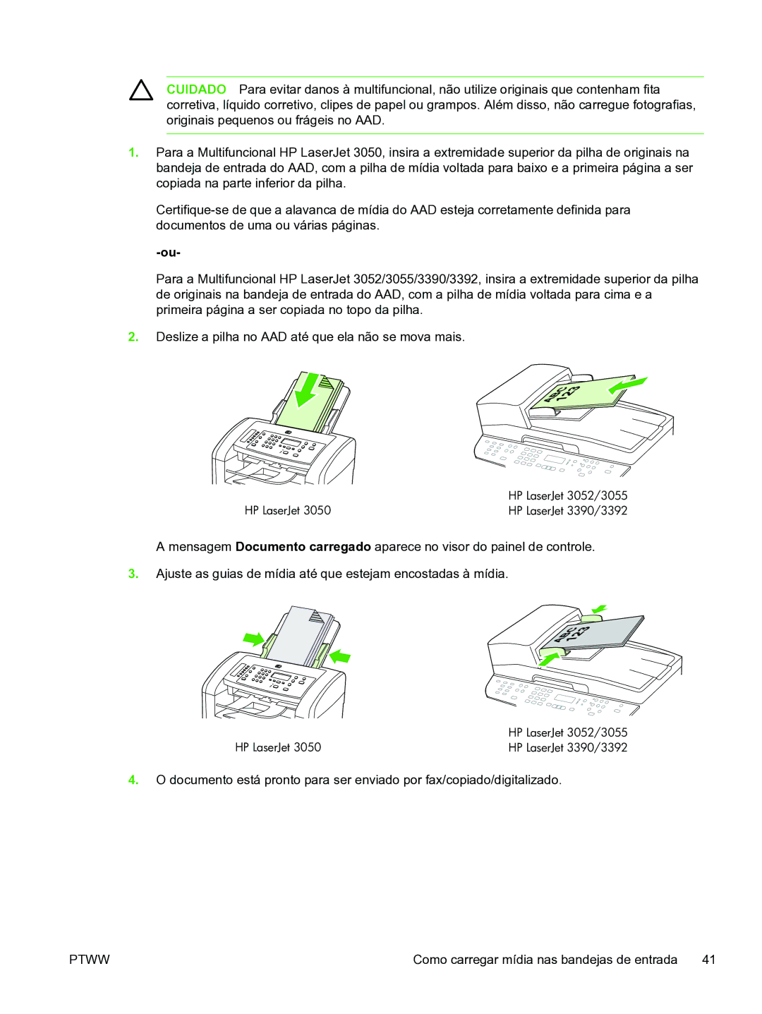 HP 3390 manual Como carregar mídia nas bandejas de entrada 