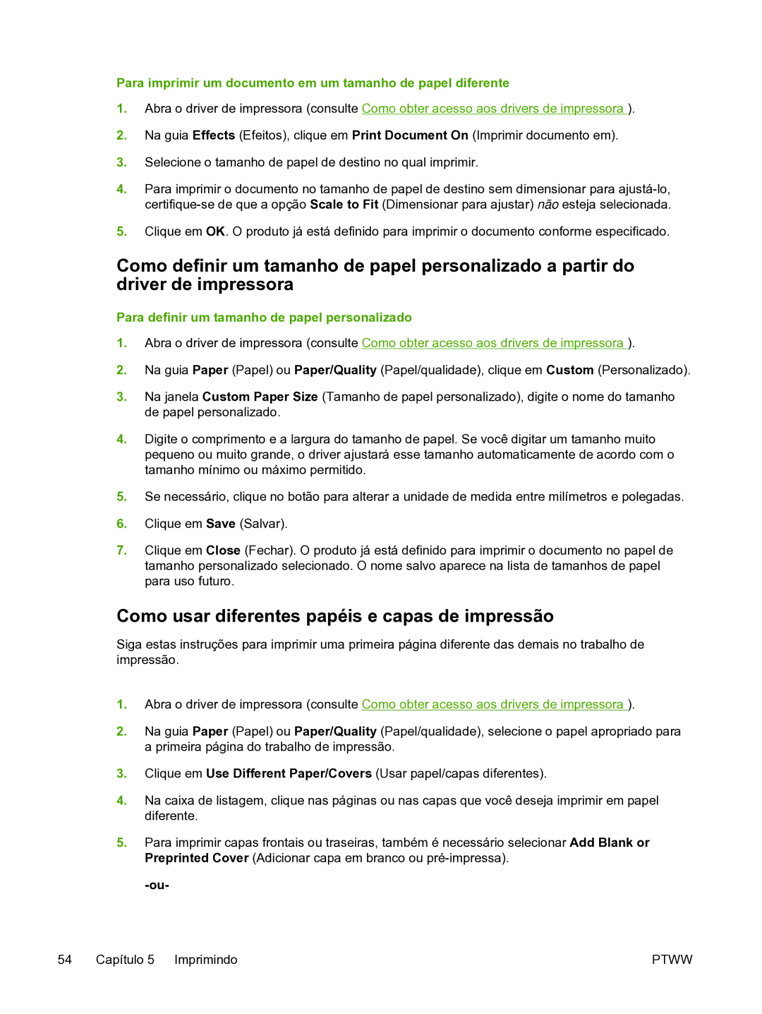 HP 3390 Como usar diferentes papéis e capas de impressão, Para imprimir um documento em um tamanho de papel diferente 