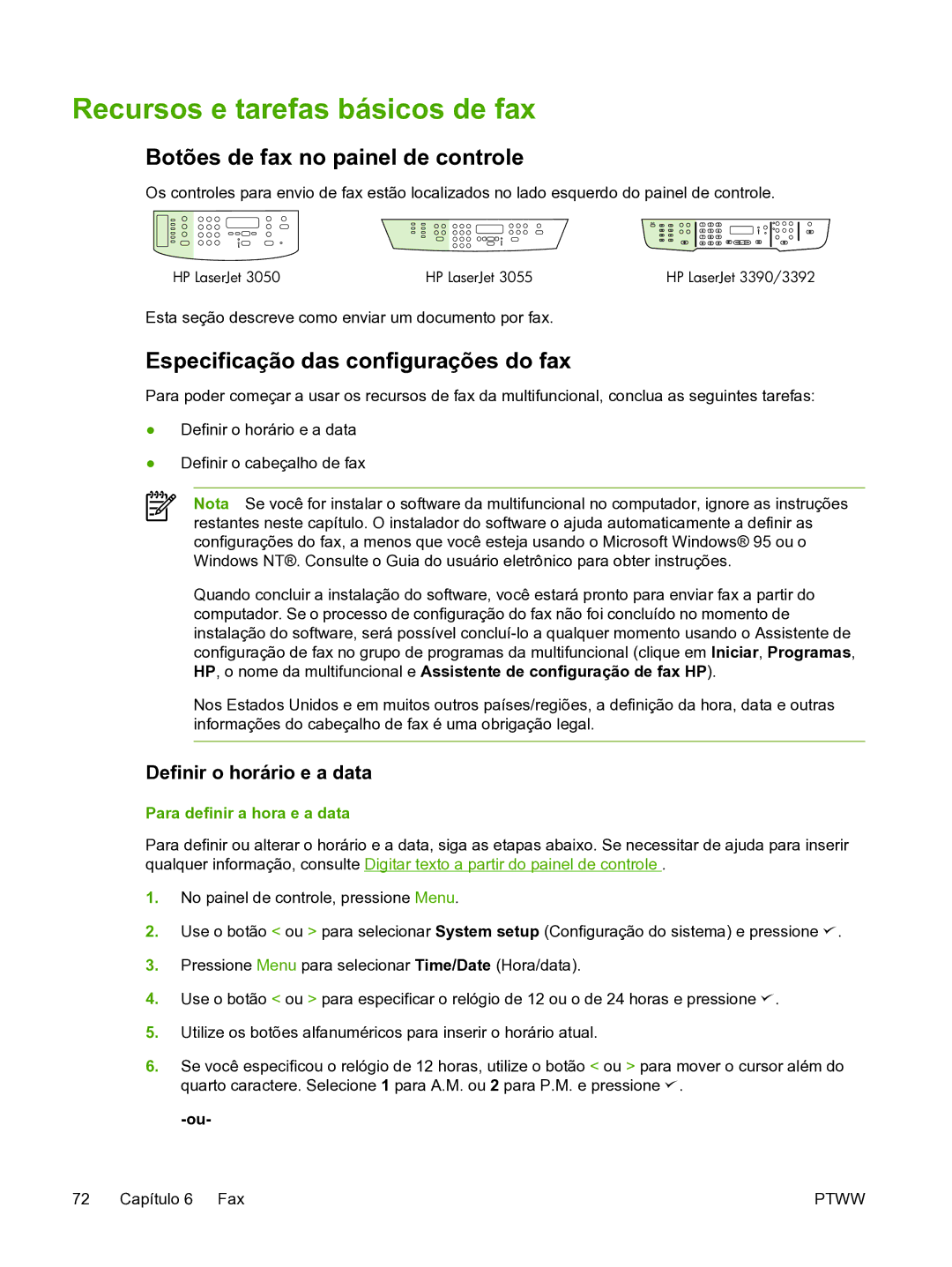 HP 3390 Recursos e tarefas básicos de fax, Botões de fax no painel de controle, Especificação das configurações do fax 