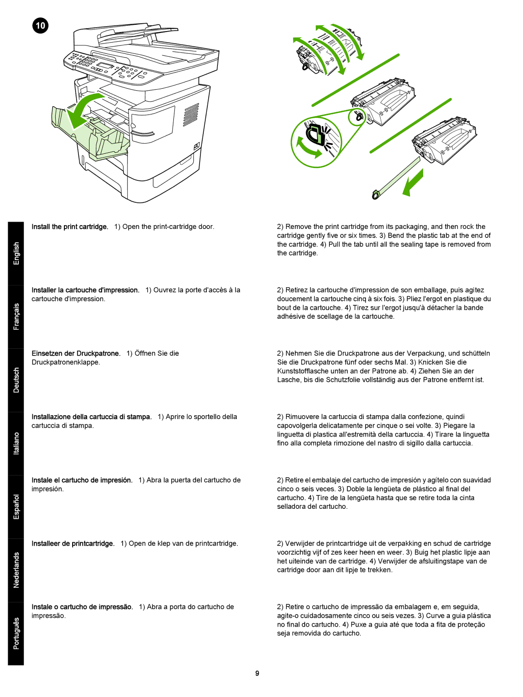 HP 3392 manual Install the print cartridge Open the print-cartridge door, Druckpatronenklappe 