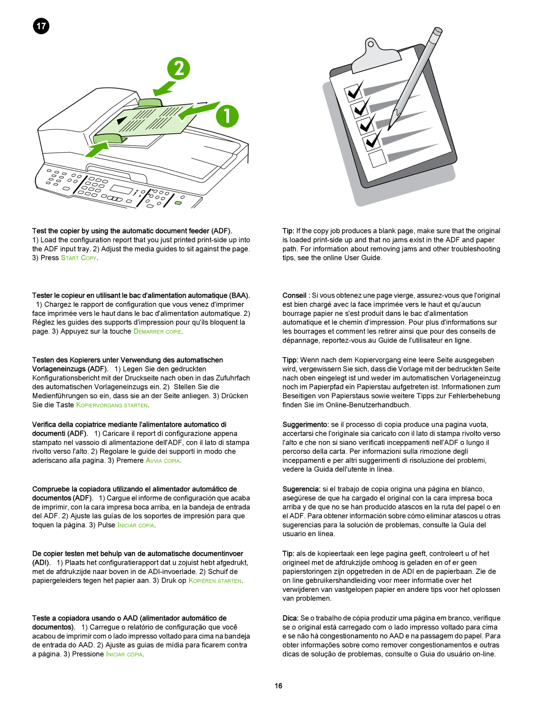 HP 3392 manual Test the copier by using the automatic document feeder ADF 