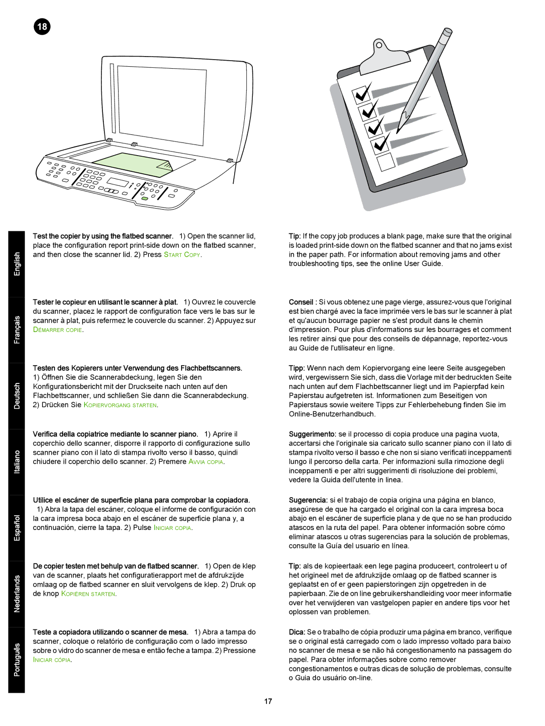 HP 3392 manual Testen des Kopierers unter Verwendung des Flachbettscanners 