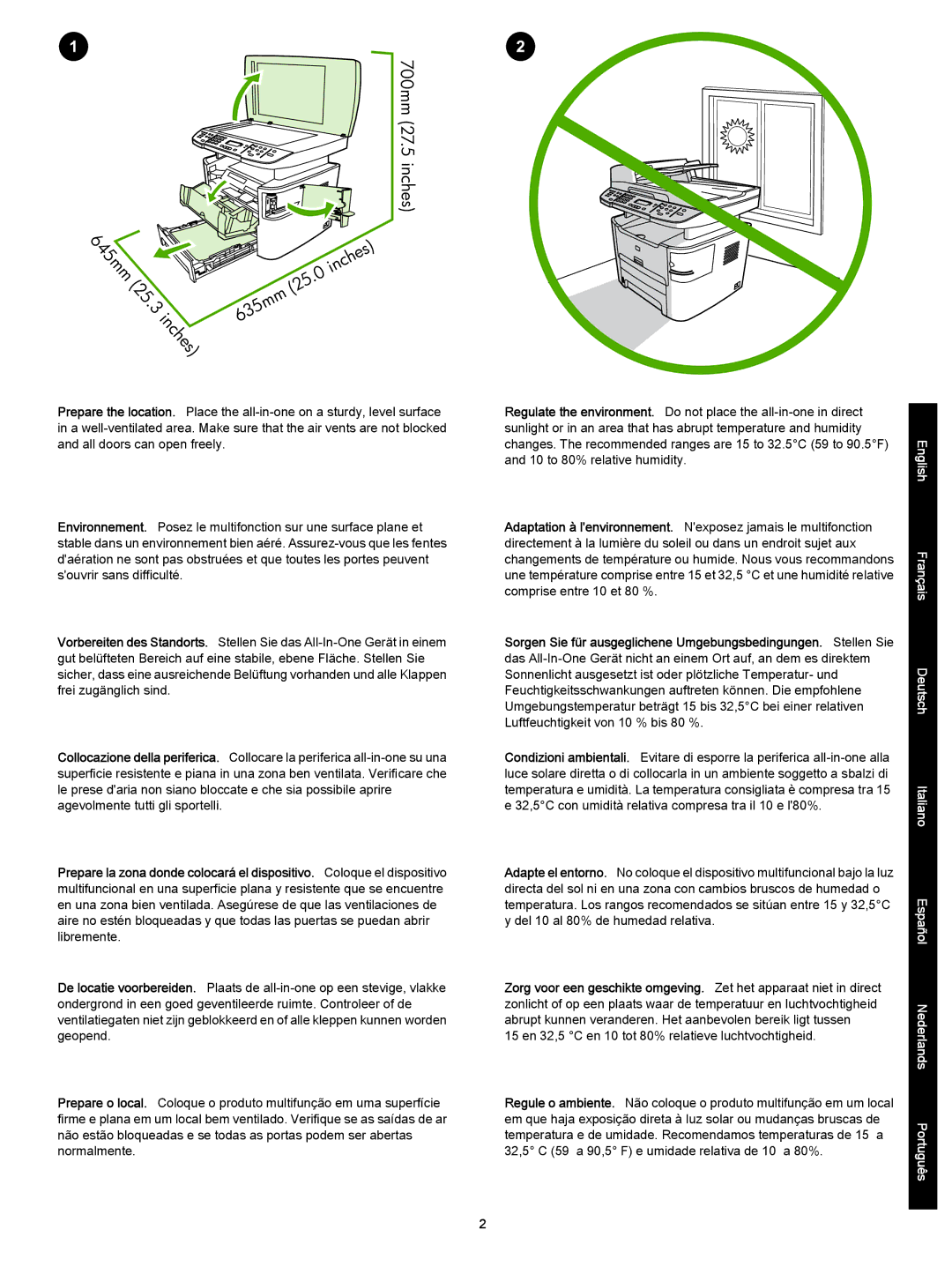 HP 3392 manual 645mm, 15 en 32,5 C en 10 tot 80% relatieve luchtvochtigheid 