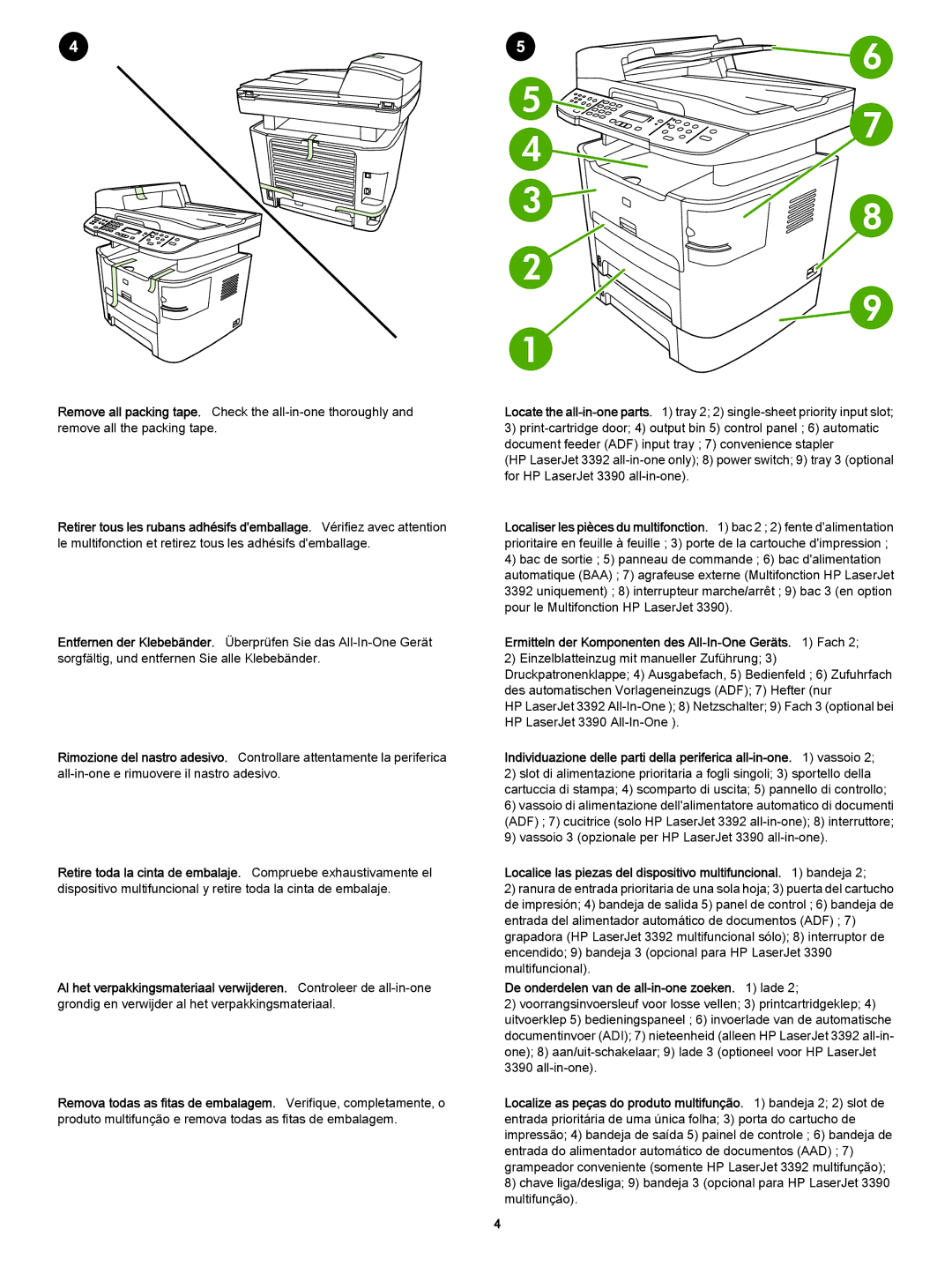 HP 3392 manual Ermitteln der Komponenten des All-In-One Geräts Fach, Vassoio 3 opzionale per HP LaserJet 3390 all-in-one 