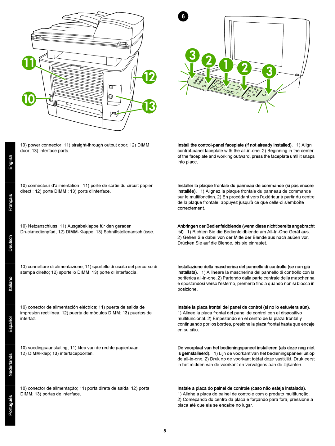 HP 3392 manual Conector de alimentación eléctrica 11 puerta de salida de, Interfaz, DIMM-klep 13 interfacepoorten 