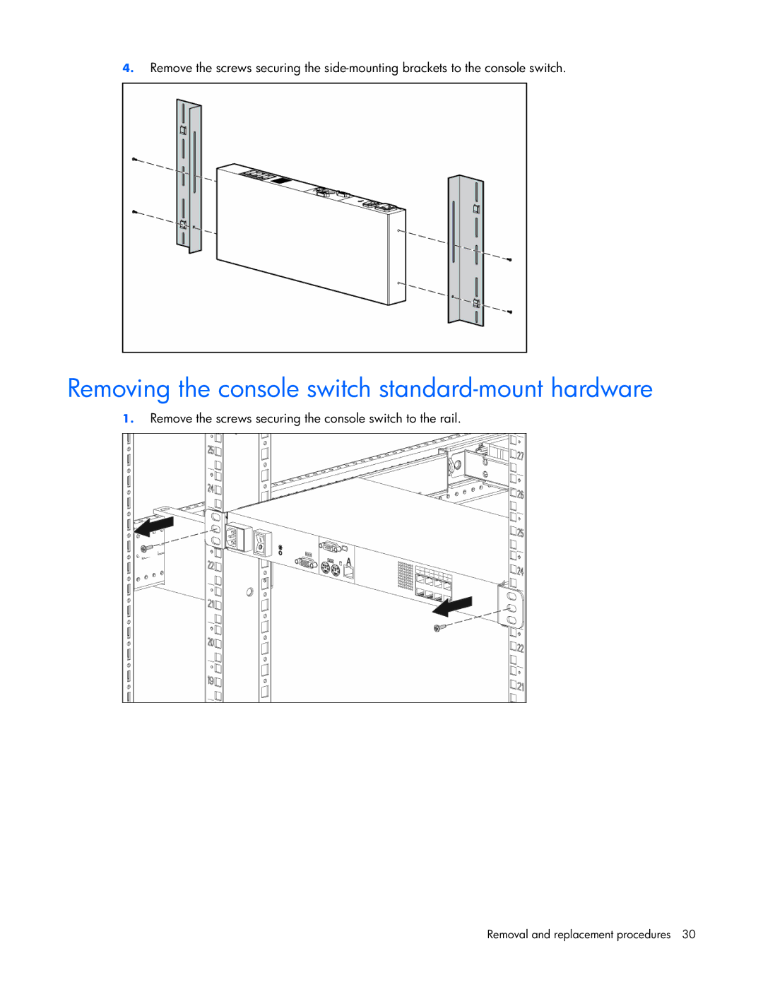 HP 339820-002 manual Removing the console switch standard-mount hardware 