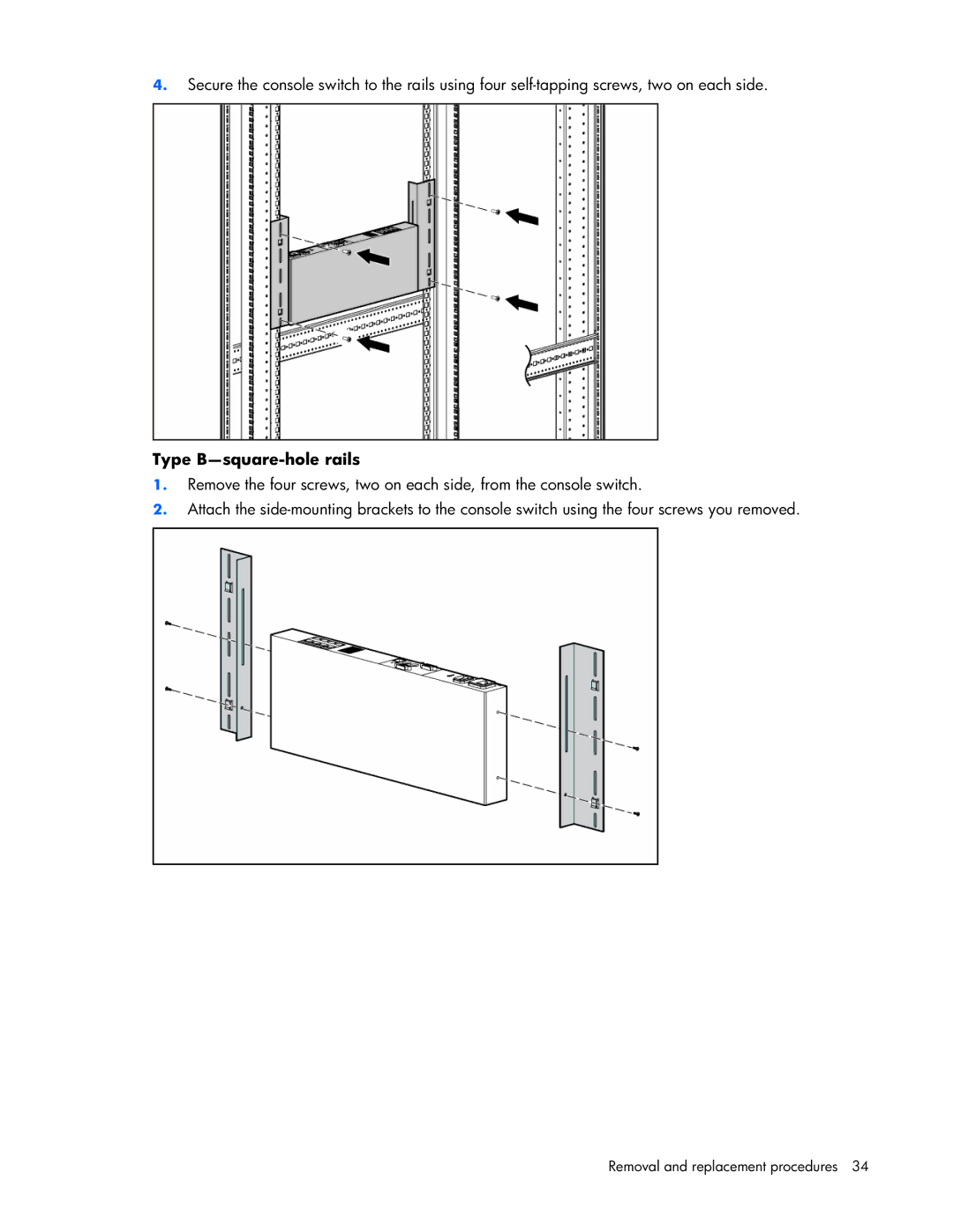 HP 339820-002 manual Type B-square-hole rails 