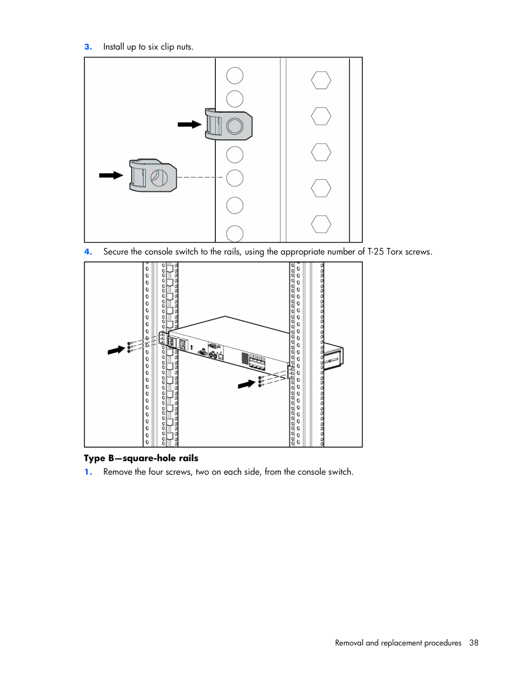 HP 339820-002 manual Type B-square-hole rails 