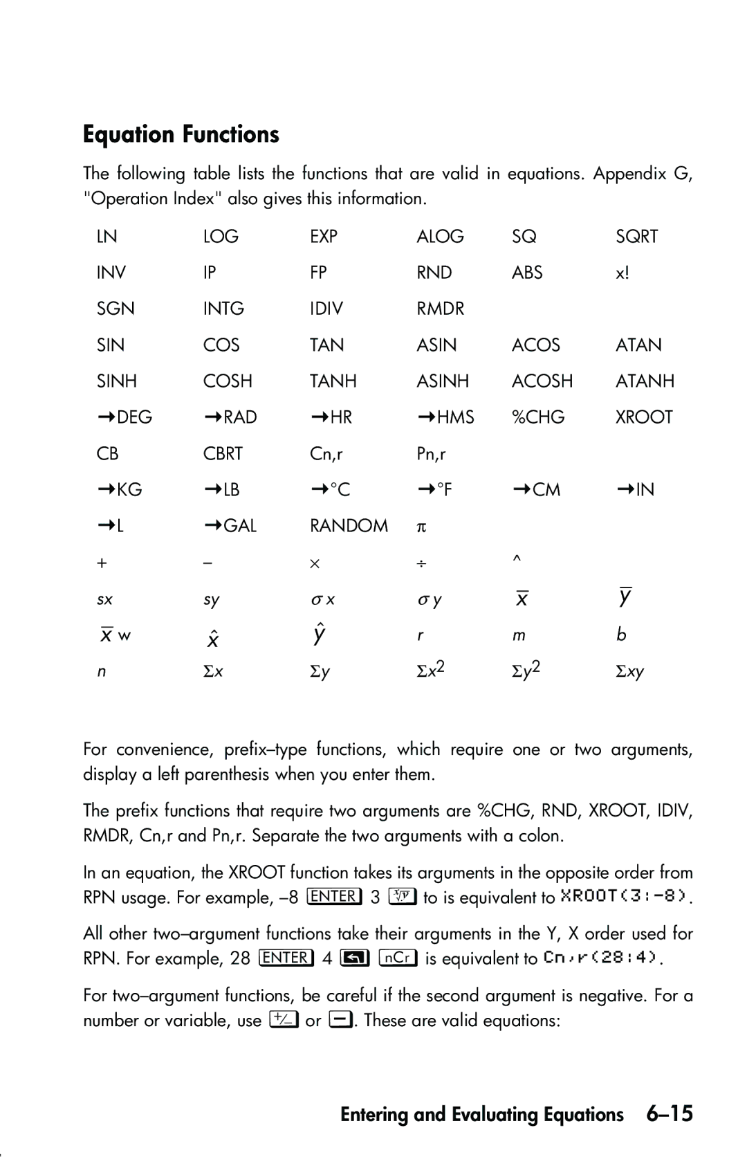 HP 33s Scientific manual Equation Functions, Σxy 