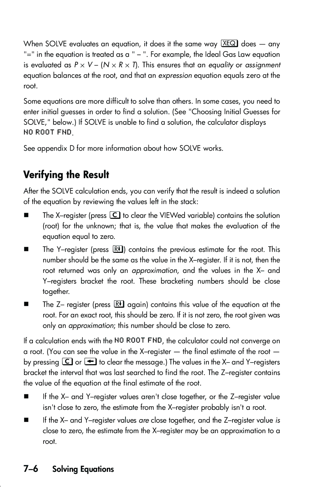 HP 33s Scientific manual Verifying the Result, 6Solving Equations 
