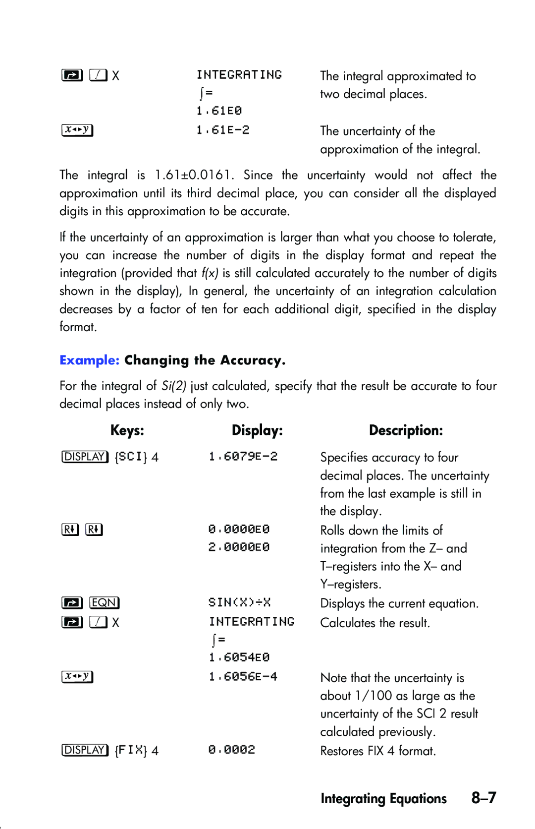 HP 33s Scientific manual Example Changing the Accuracy 