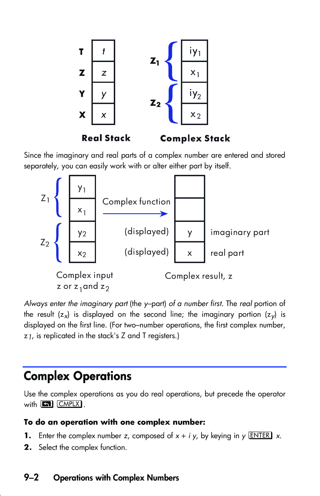 HP 33s Scientific manual Complex Operations, 2Operations with Complex Numbers, To do an operation with one complex number 