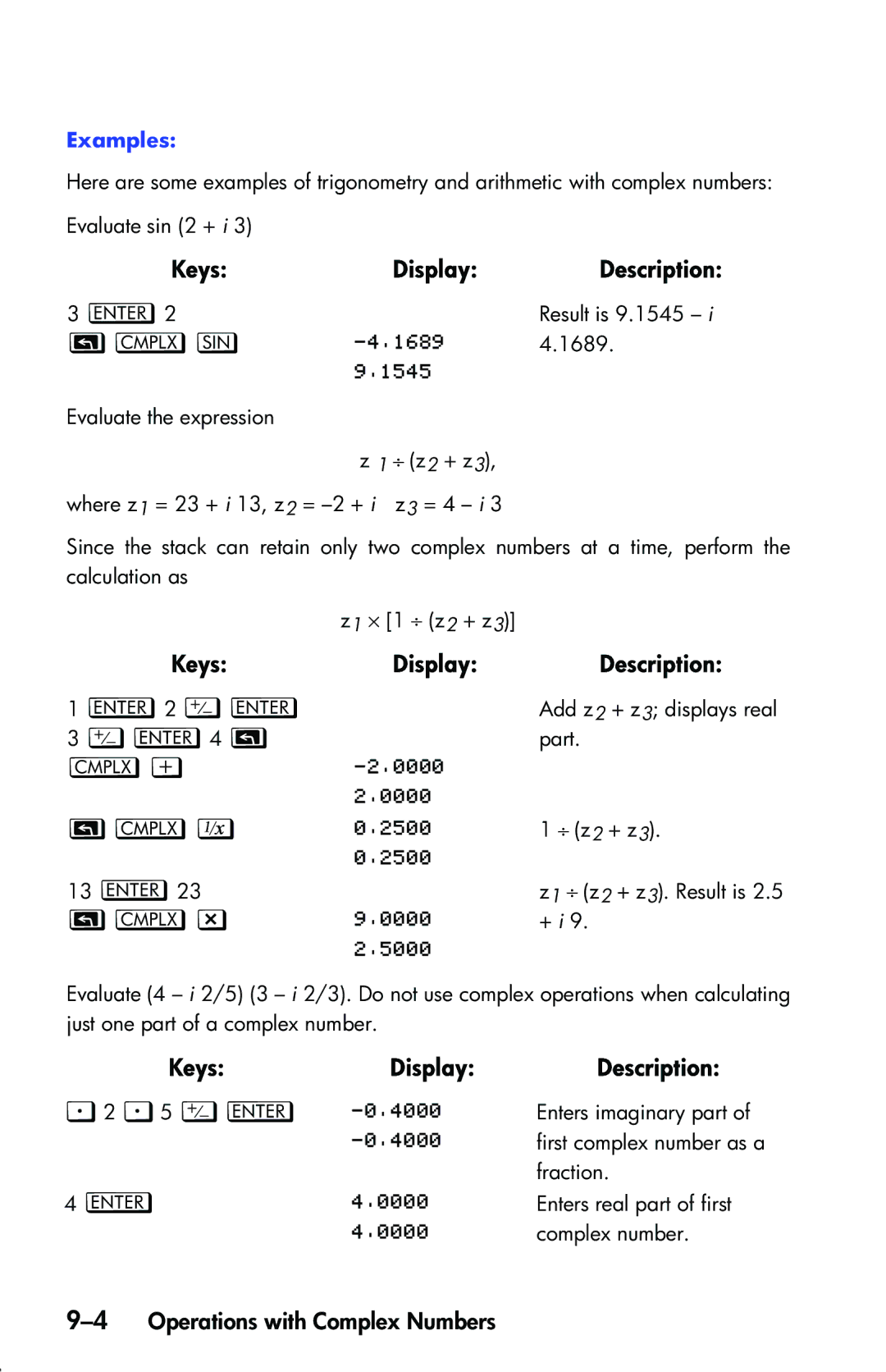 HP 33s Scientific manual ‘2 ‘  ‘4  , 2 5 ‘, 4Operations with Complex Numbers 