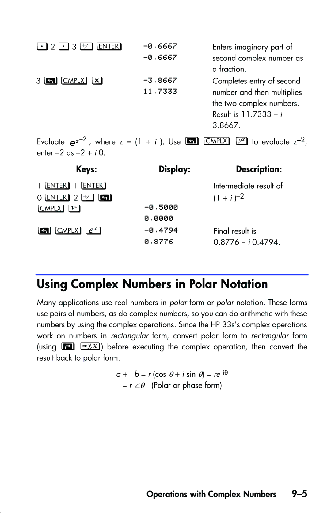 HP 33s Scientific manual Using Complex Numbers in Polar Notation, 2 3 ‘, ‘2  ,  ,   