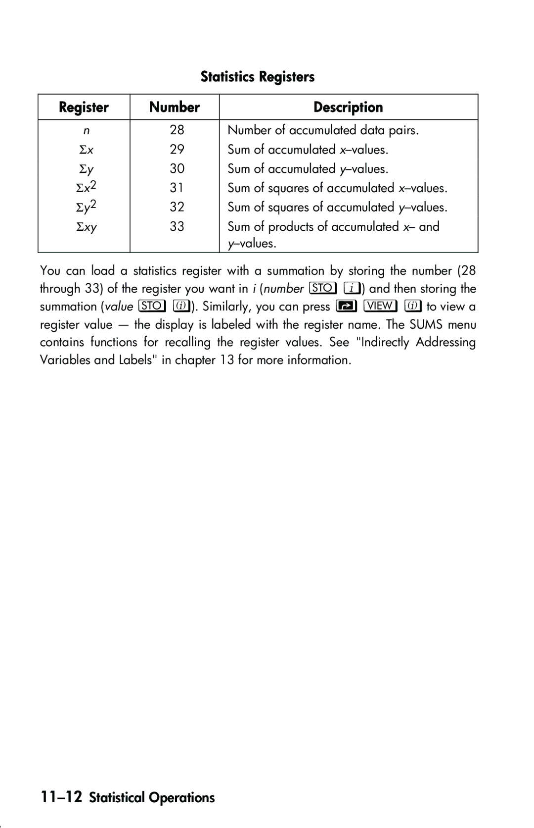 HP 33s Scientific manual 11-12Statistical Operations 