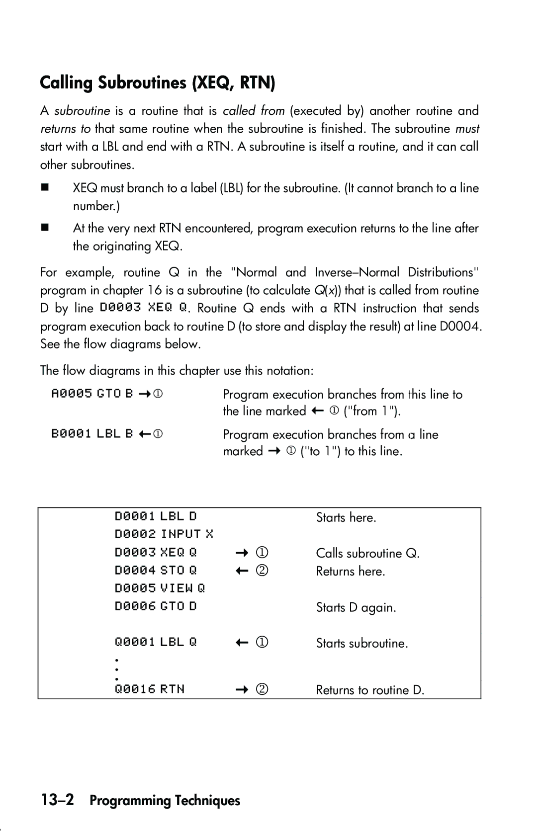 HP 33s Scientific manual Calling Subroutines XEQ, RTN, 13-2Programming Techniques 