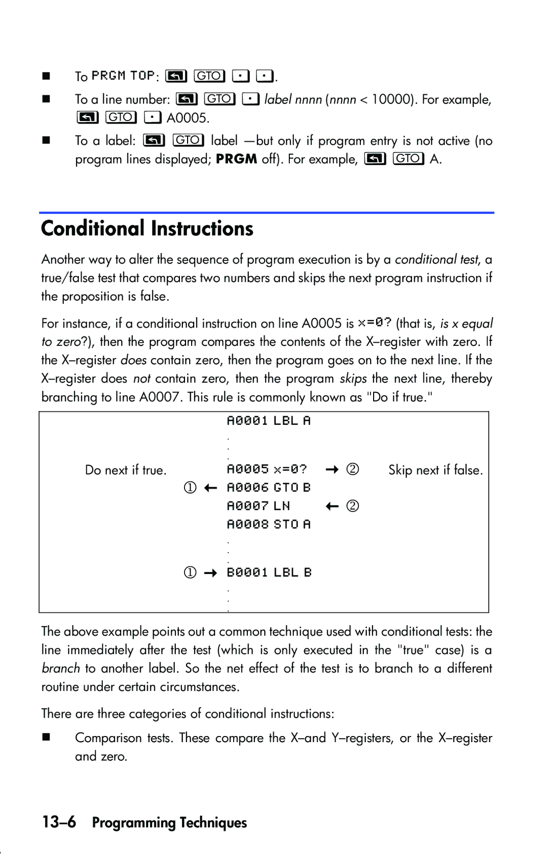 HP 33s Scientific manual Conditional Instructions, 13-6Programming Techniques 