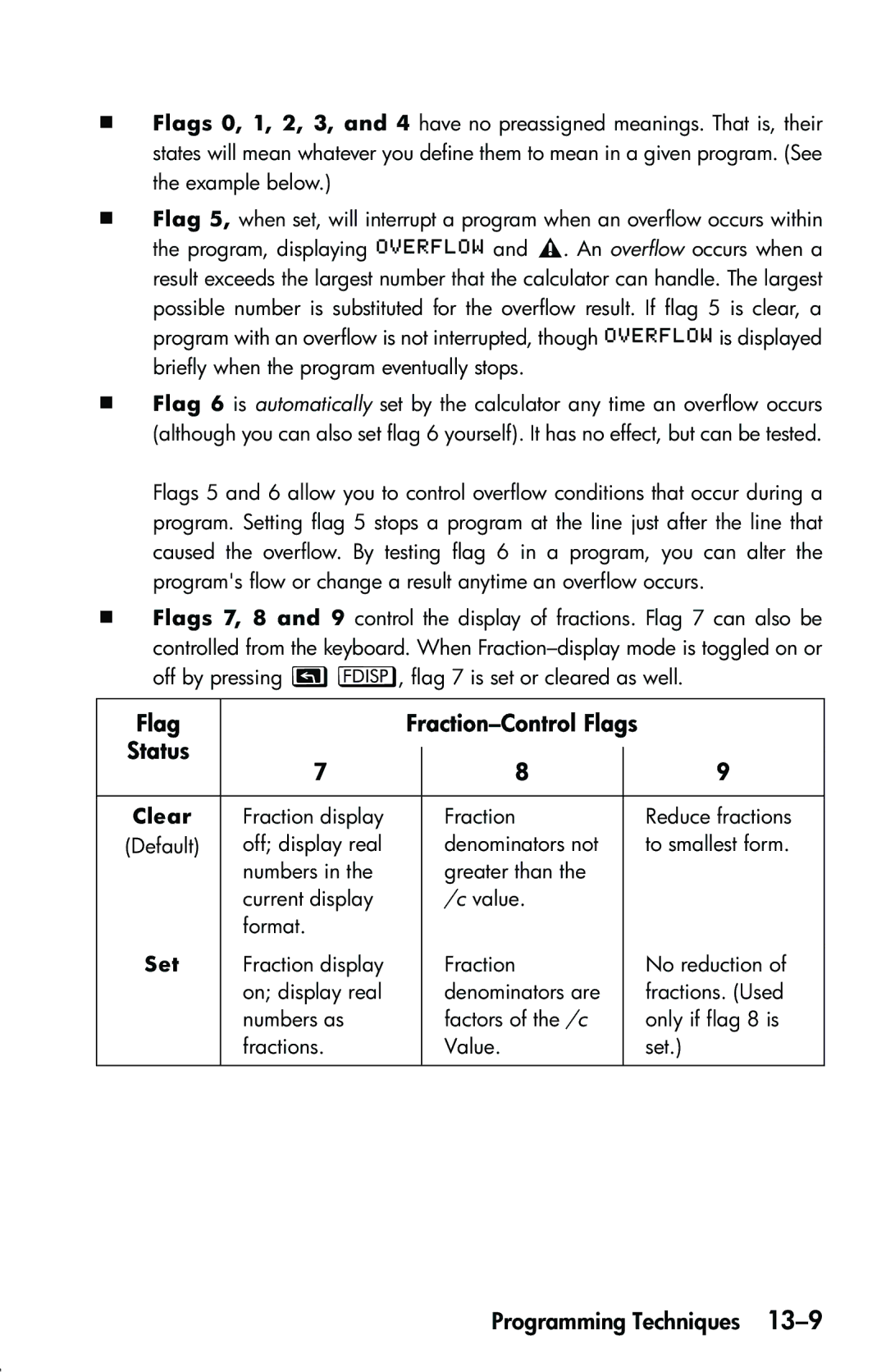 HP 33s Scientific manual Fraction-Control Flags Status Clear, Set 