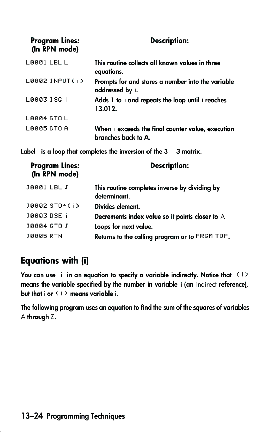 HP 33s Scientific manual Equations with, 13-24Programming Techniques 