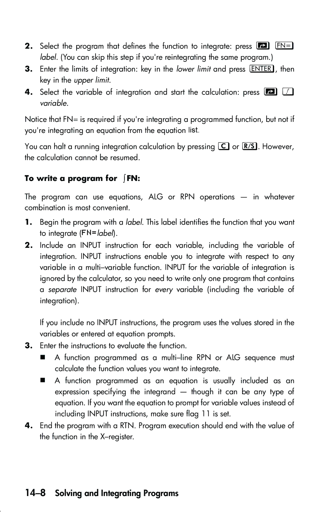 HP 33s Scientific manual 14-8Solving and Integrating Programs, To write a program for ≥ FN 