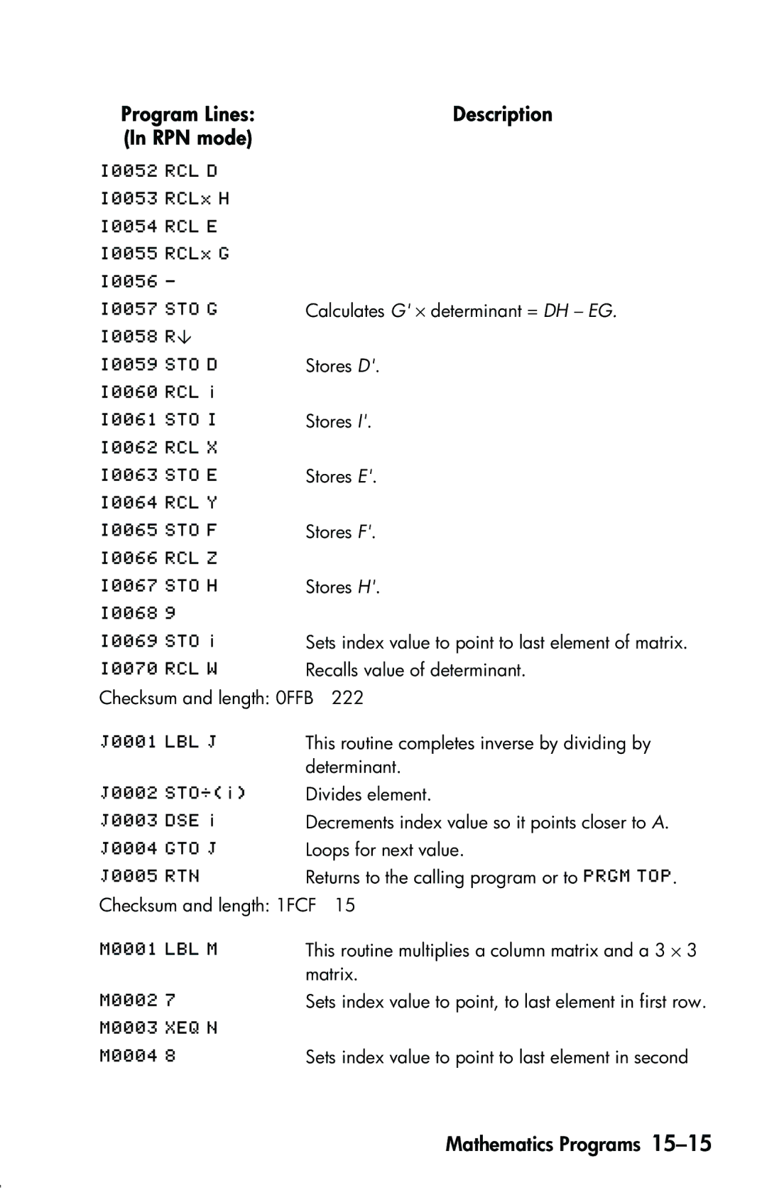 HP 33s Scientific manual Mathematics Programs 