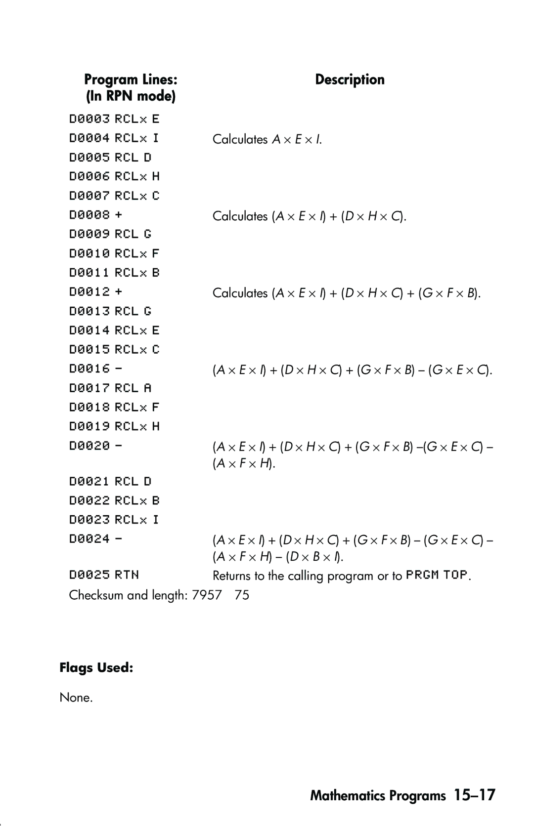 HP 33s Scientific manual Flags Used 