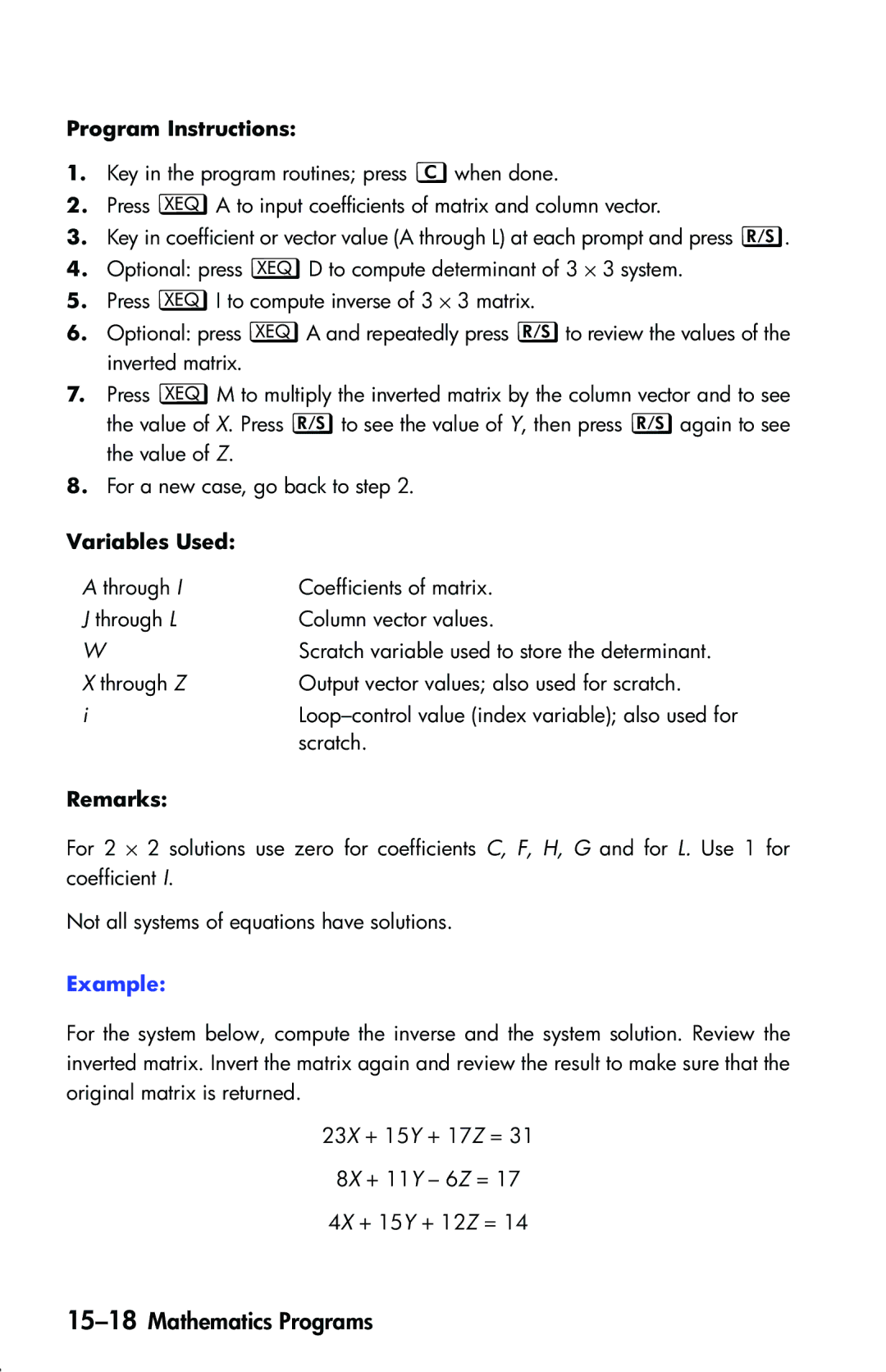 HP 33s Scientific manual 15-18Mathematics Programs, Scratch 