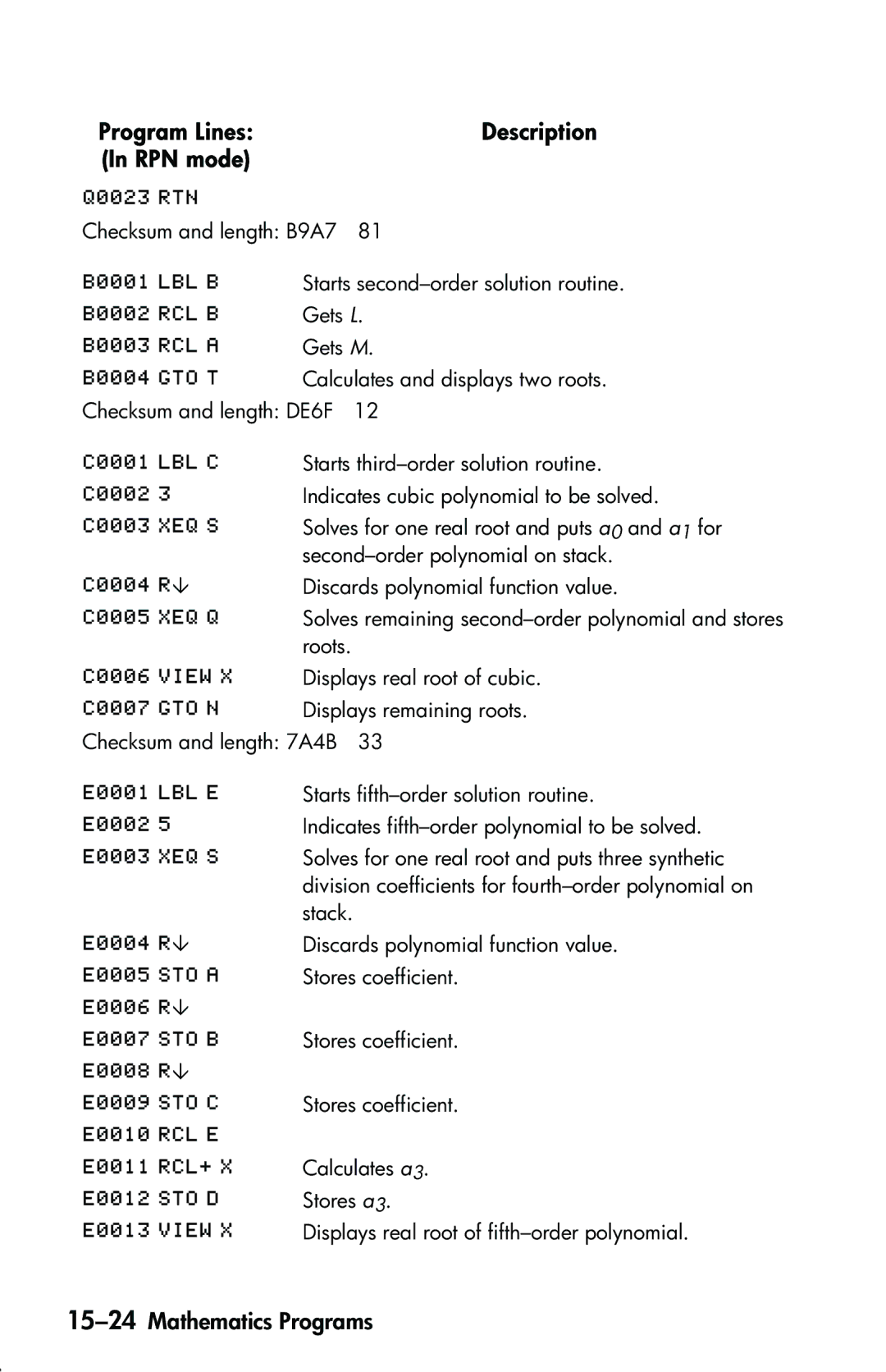 HP 33s Scientific manual 15-24Mathematics Programs,  ! 