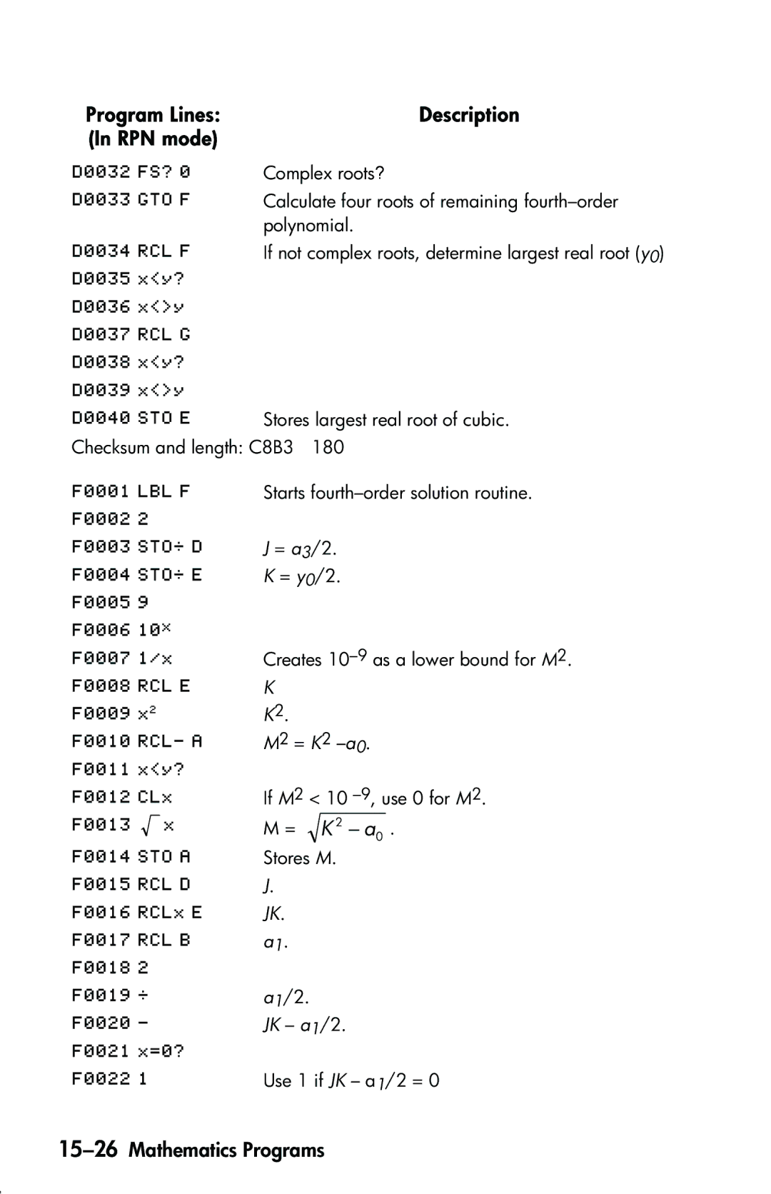 HP 33s Scientific manual 15-26Mathematics Programs, JK. a1 