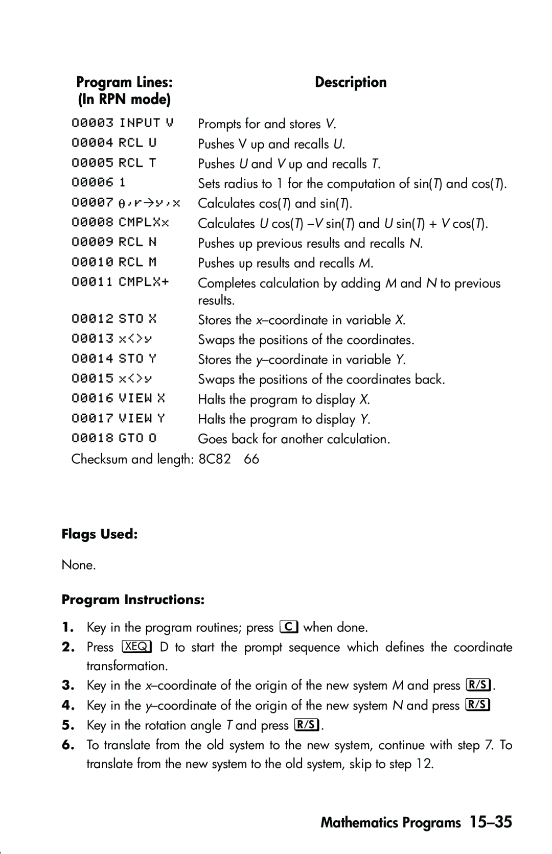 HP 33s Scientific manual Checksum and length 8C82 