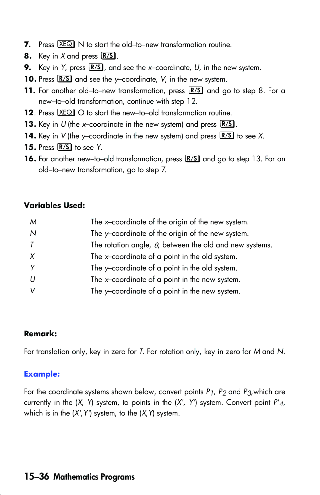 HP 33s Scientific manual 15-36Mathematics Programs, Remark 