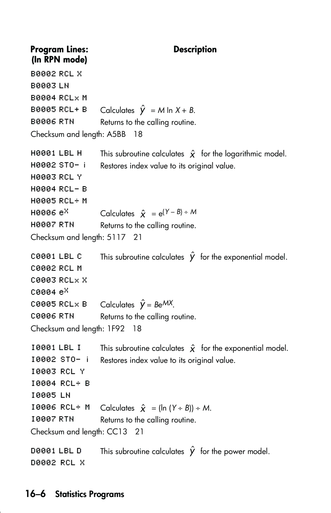 HP 33s Scientific manual 16-6Statistics Programs 