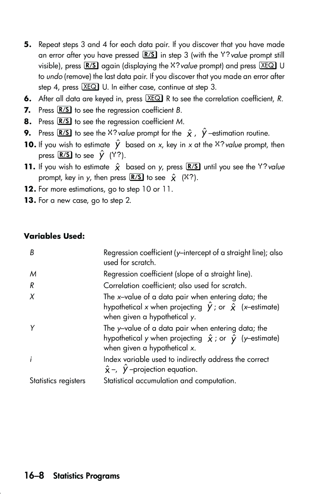 HP 33s Scientific manual 16-8Statistics Programs 