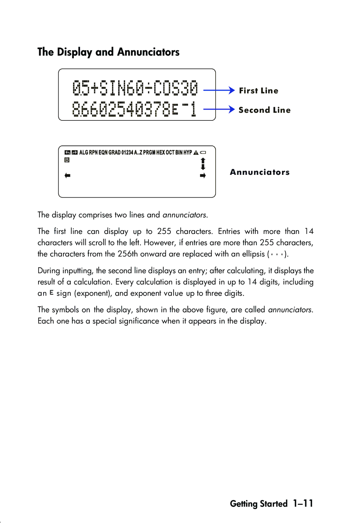 HP 33s Scientific manual Display and Annunciators, First Line Second Line 