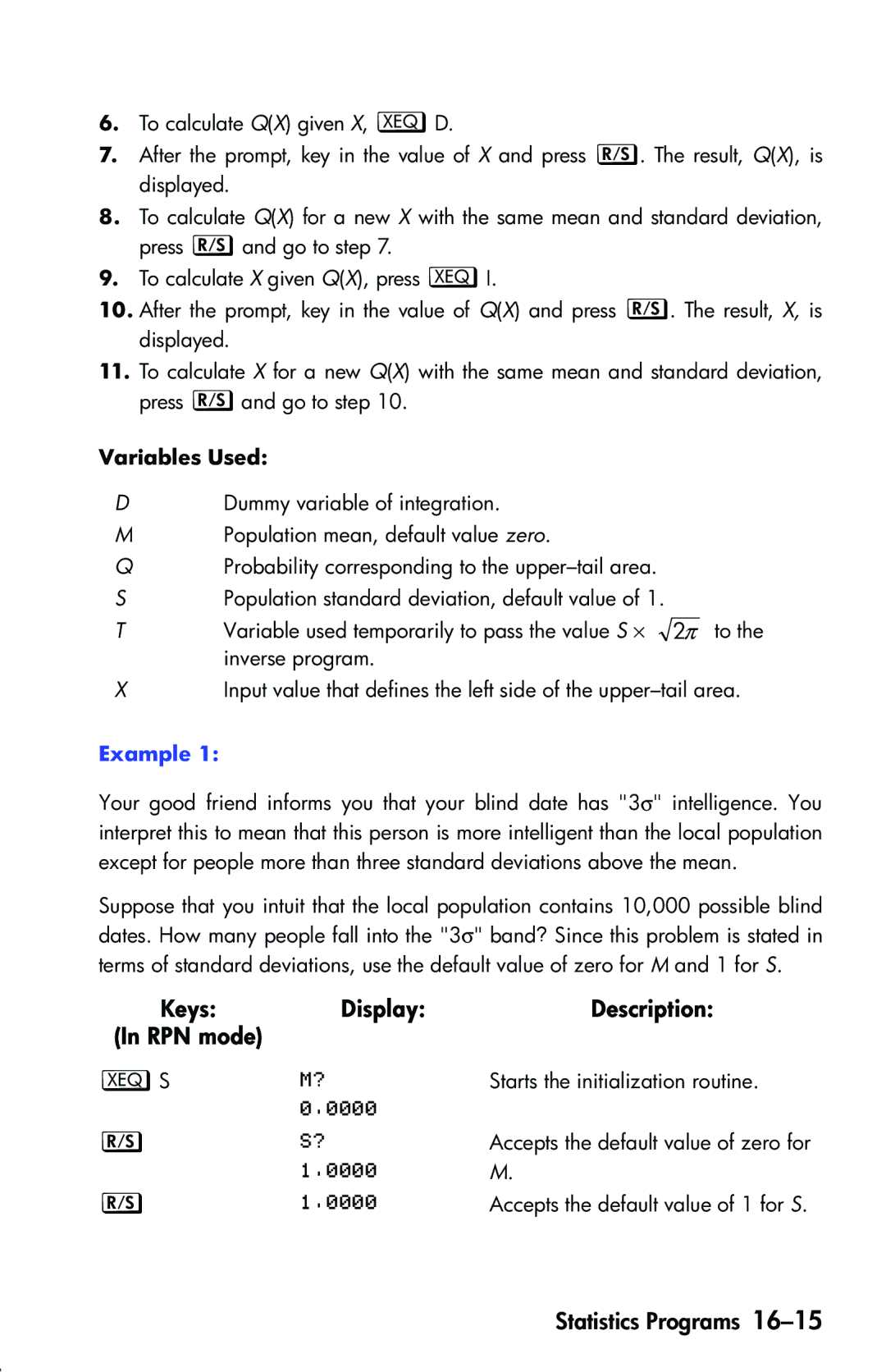 HP 33s Scientific manual Variable used temporarily to pass the value S ⋅ 2 π to, Inverse program, Xs@  