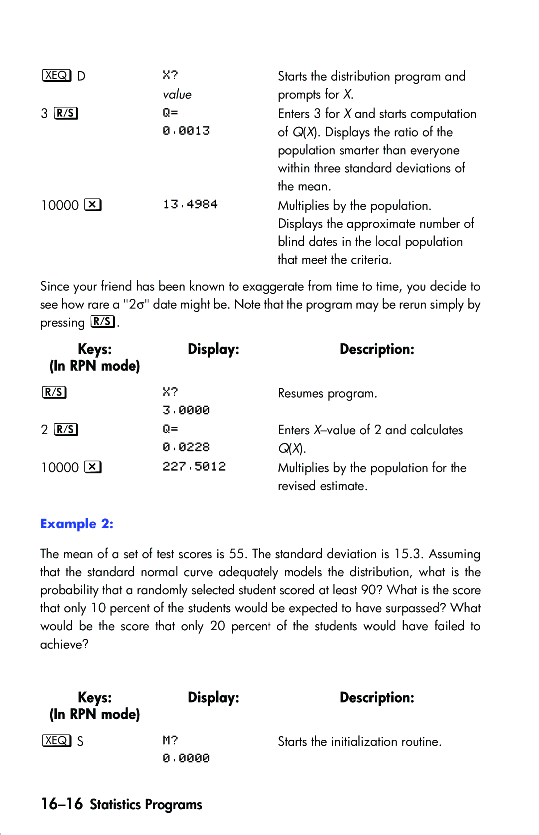 HP 33s Scientific manual 16-16Statistics Programs, Value 