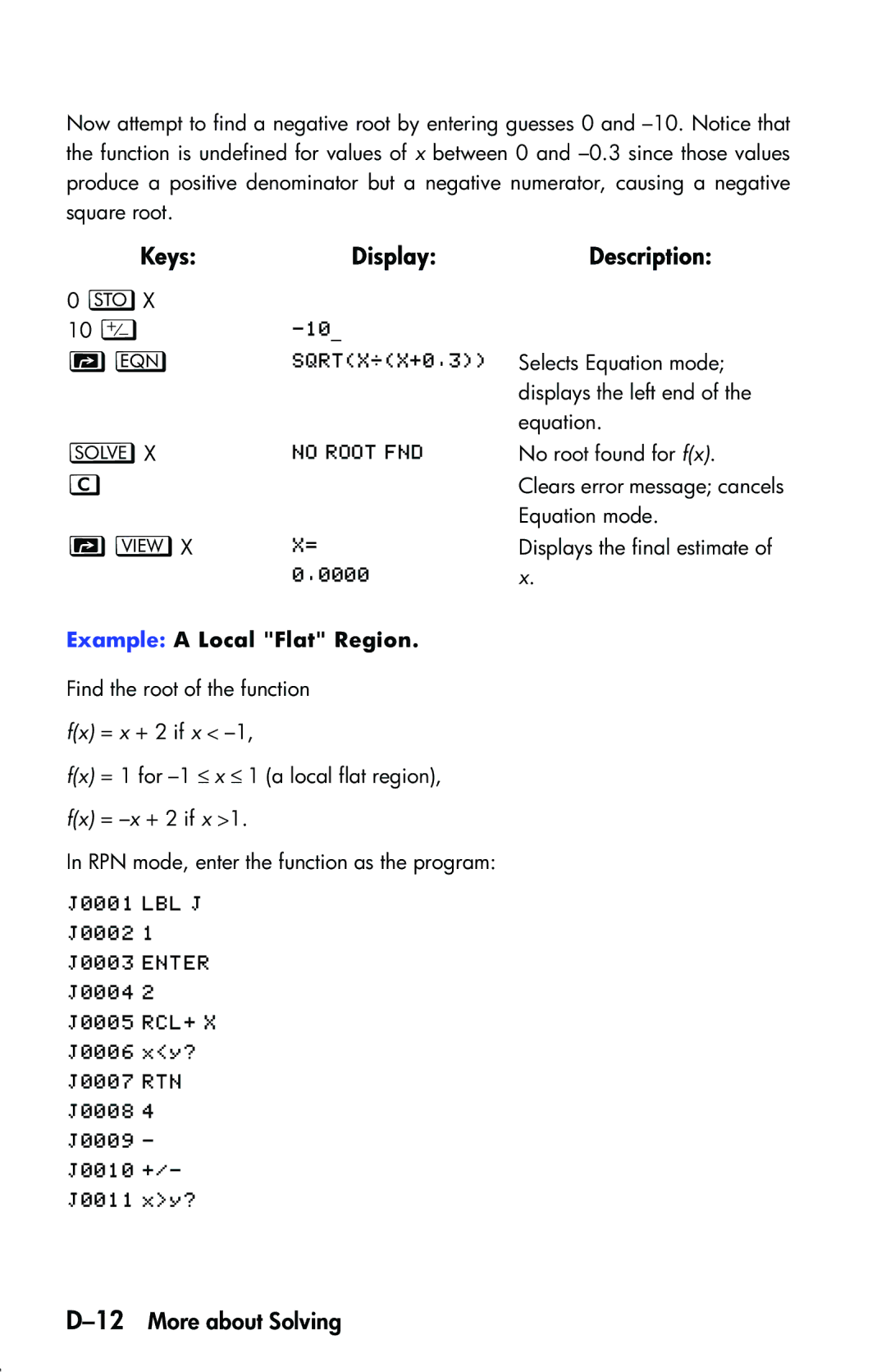 HP 33s Scientific manual 12More about Solving, !1%ª1%-22, Example a Local Flat Region 