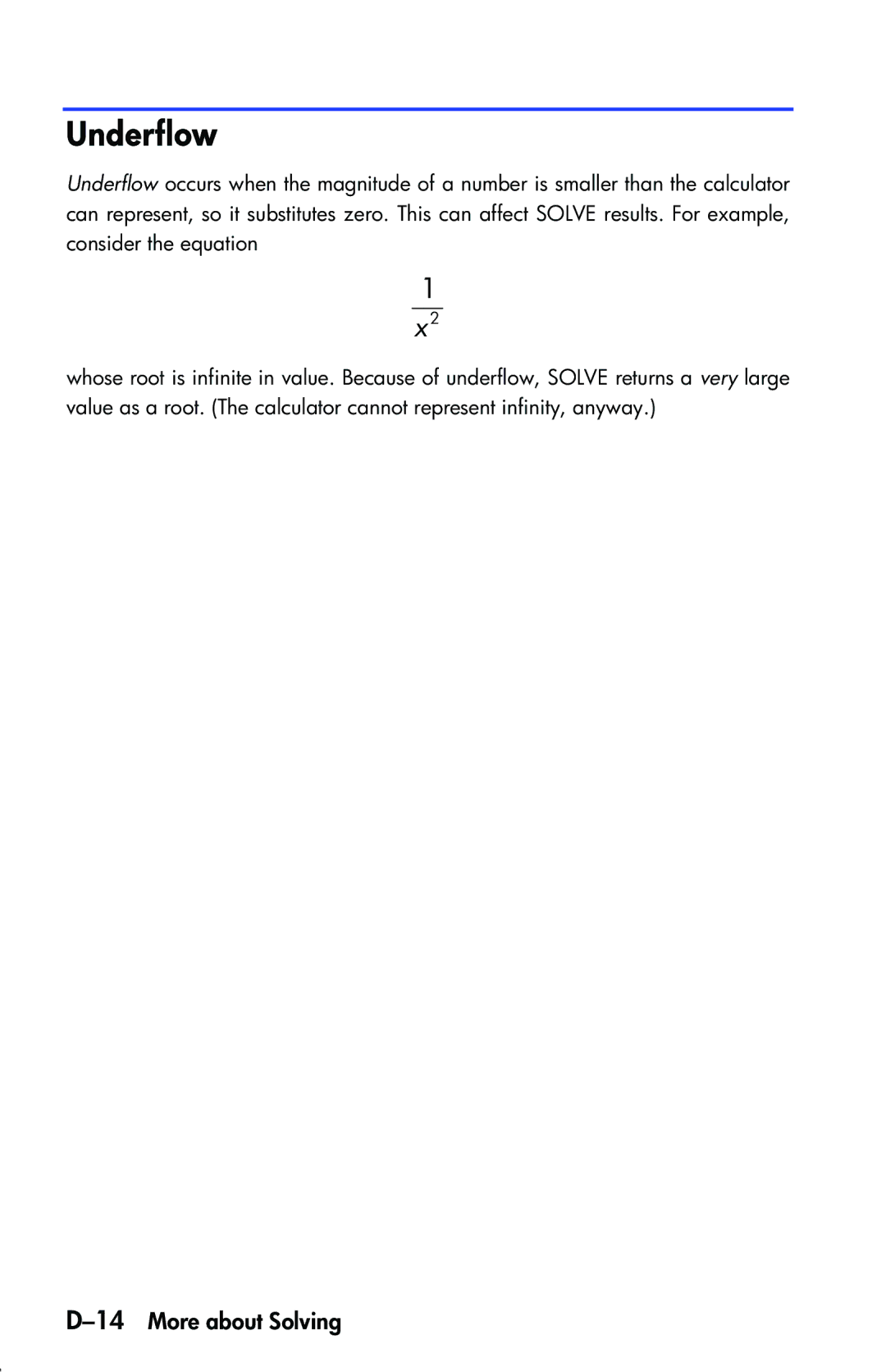 HP 33s Scientific manual Underflow, 14More about Solving 