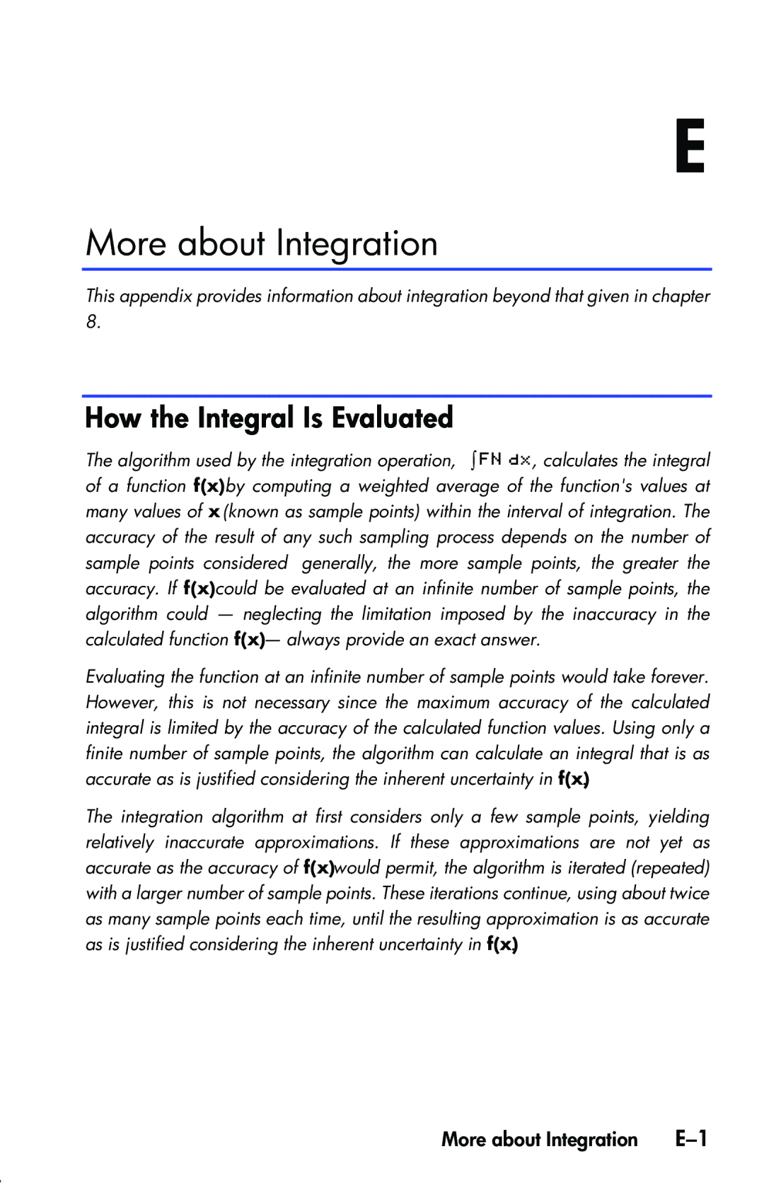 HP 33s Scientific manual More about Integration, How the Integral Is Evaluated 