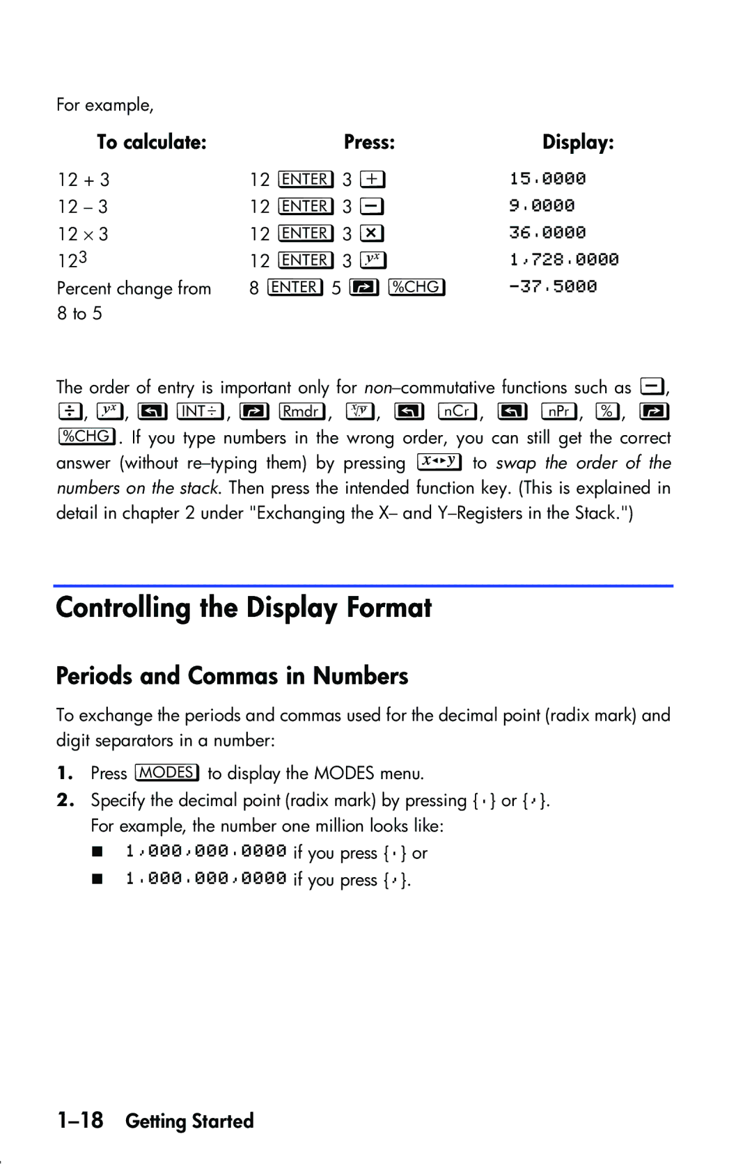 HP 33s Scientific manual Controlling the Display Format, Periods and Commas in Numbers, ‘3 z, D, , \, ,Q 